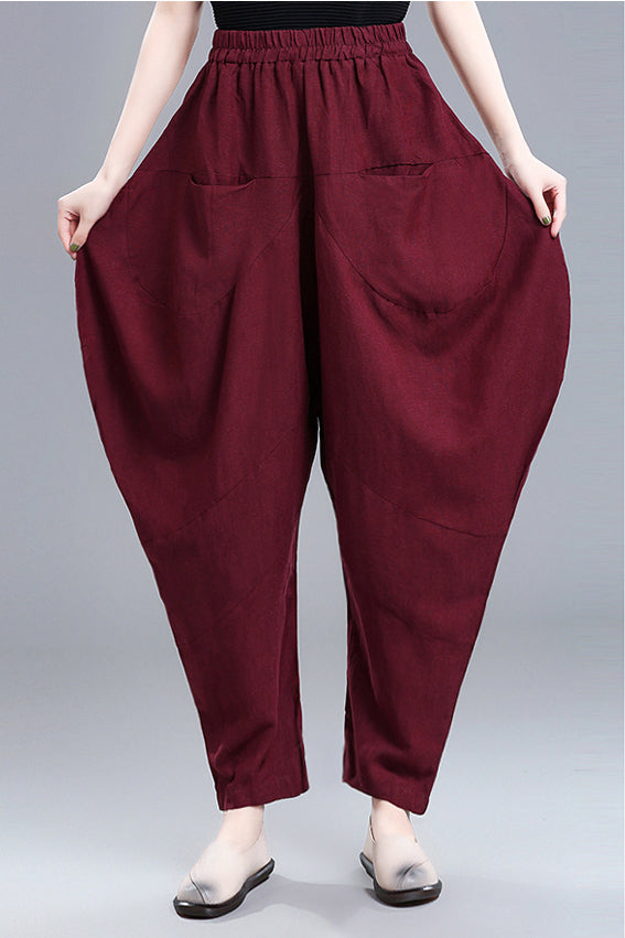 New Vintage Inspired High Waist Casual Linen Pants 3666