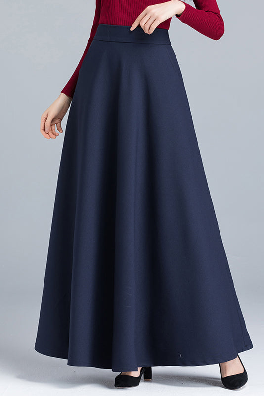Navy Cotton Blend Maxi Skirt with A-Line Fit and Back Elastic Waist – Xiaolizi Navy Cotton Blend Maxi Skirt with A-Line Fit and Back Elastic Waist – Xiaolizi