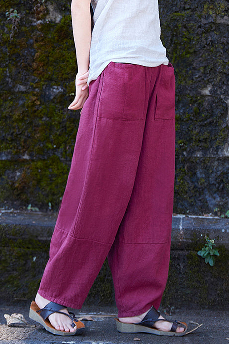 Light Green Linen Cotton Wide Leg Pants - Elastic Waist Casual Fit 3665