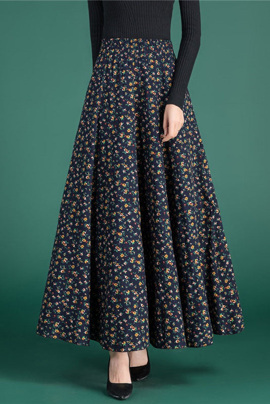 Retro Floral High Waist Linen Skirt 4123