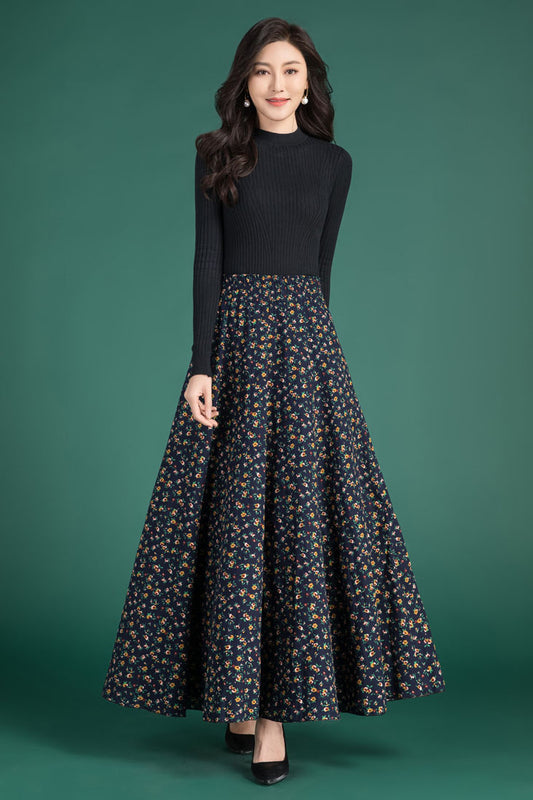Retro Floral High Waist Linen Skirt 4123