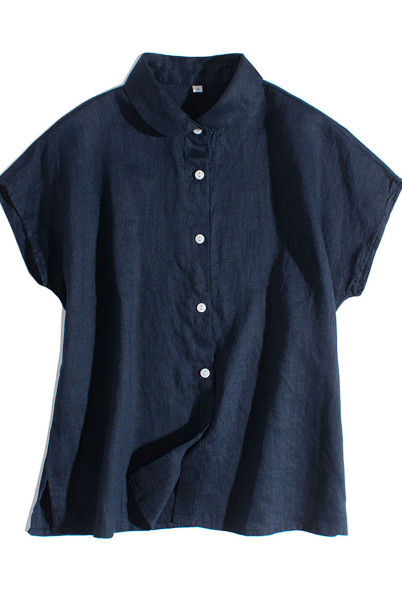 New Summer Linen Loose Short Sleeve Shirt Tops 3654