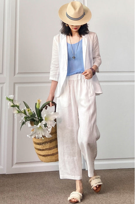 Women Cotton Linen Loose Wide Leg Pants 3496
