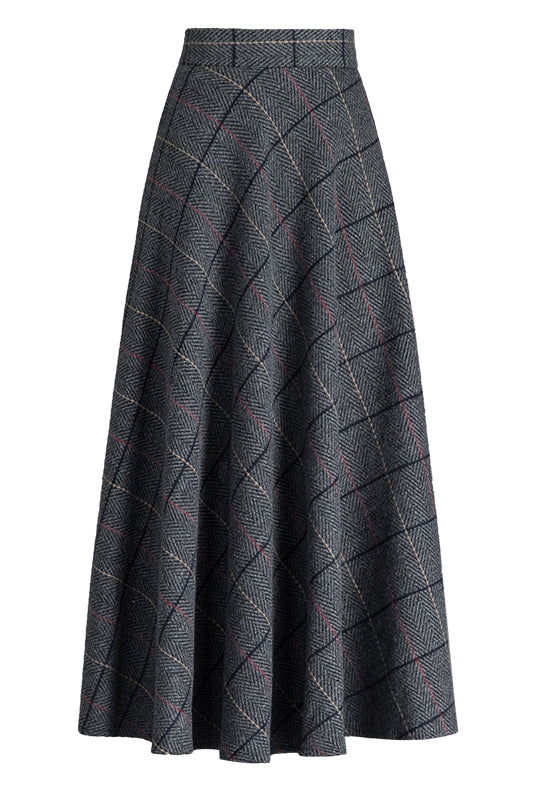 Plaid High Waist Winter Wool Skirt 3784