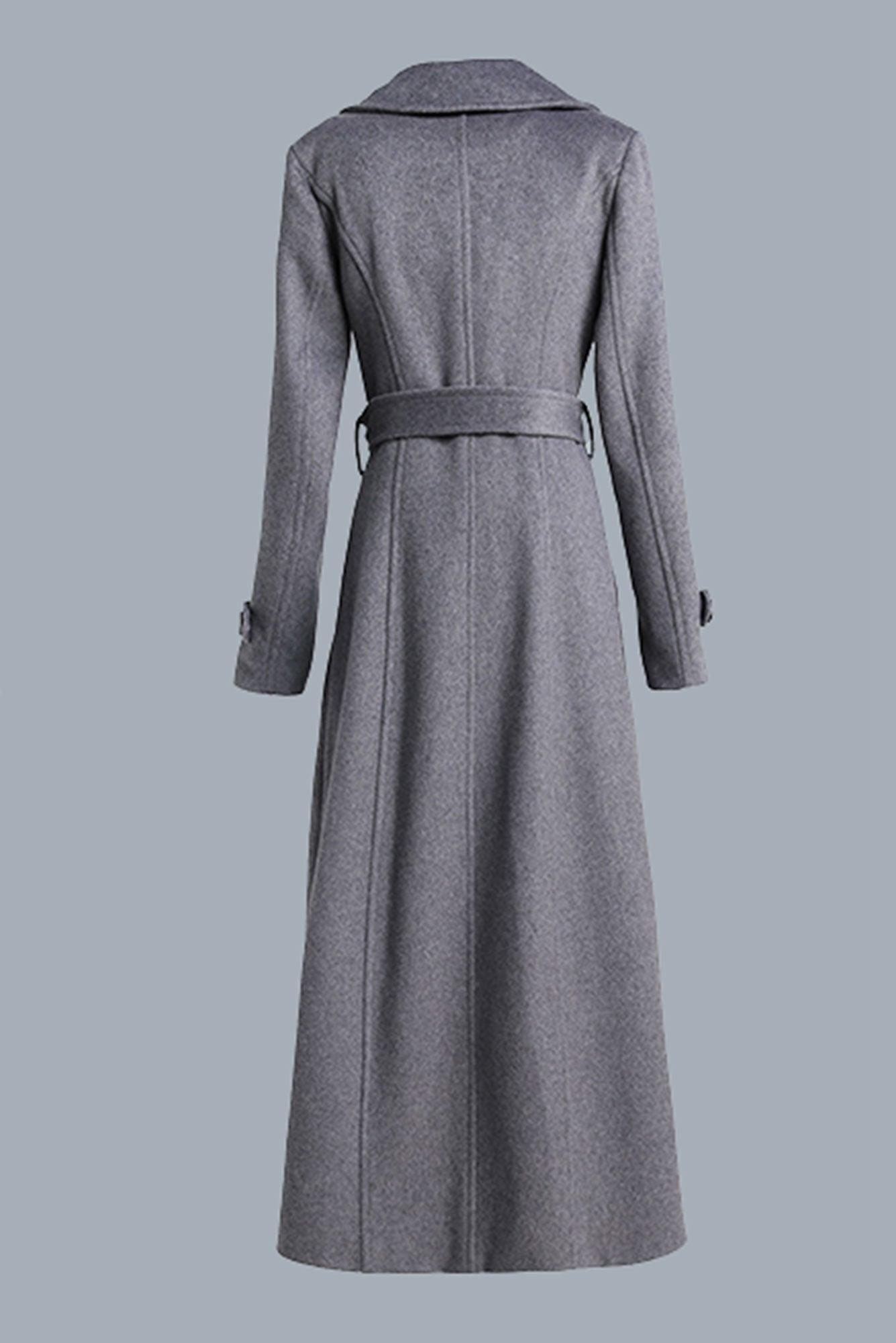 Gray Wool Maxi Coat - Double Breasted with Tie Belt 319501