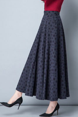 Long A-Line Polka Dot Linen Skirt 4117
