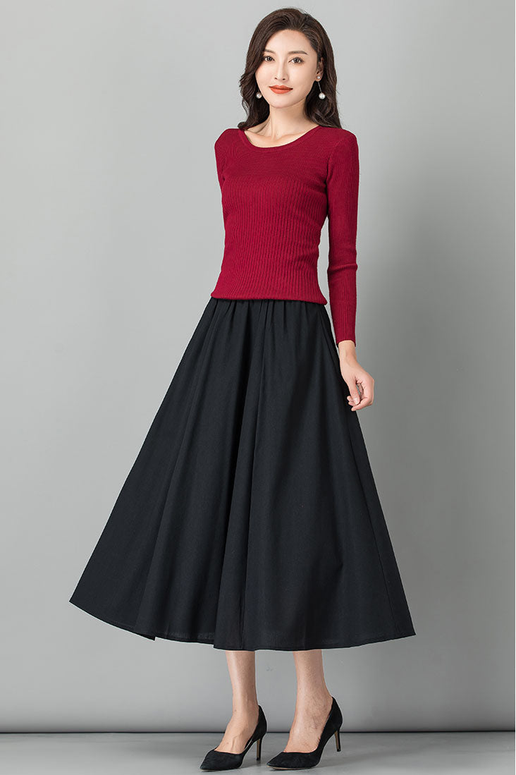 Women Elastic Waist Linen Skirt 4107