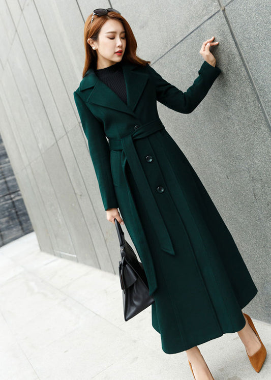 Handmade Wool Blend Coat – Dark Green Long Winter Trench Style | Xiaolizi 2458