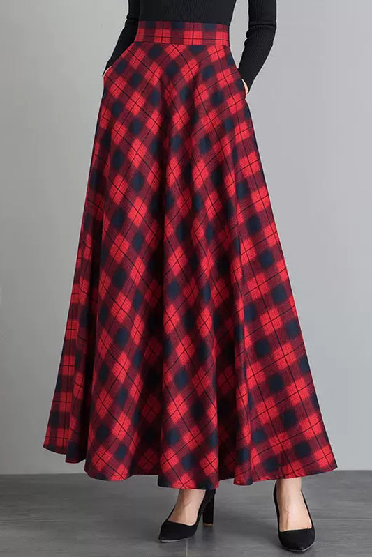Autumn Red Plaid Wool Skirt 3921