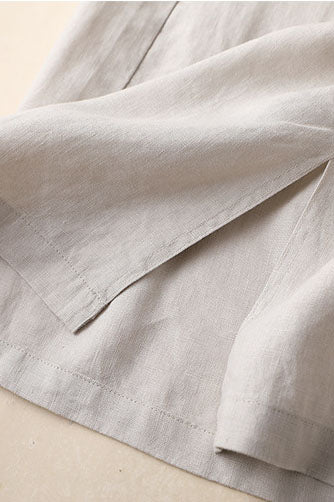 Beige Linen Maxi Skirt - Elastic Waist with Side Pockets 3595