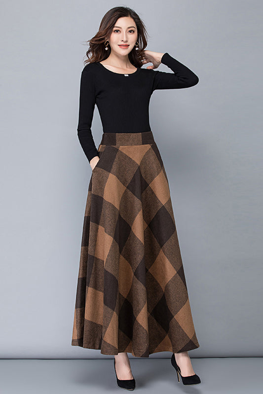 Autumn Vintage Inspired Plaid Wool Skirt 3782