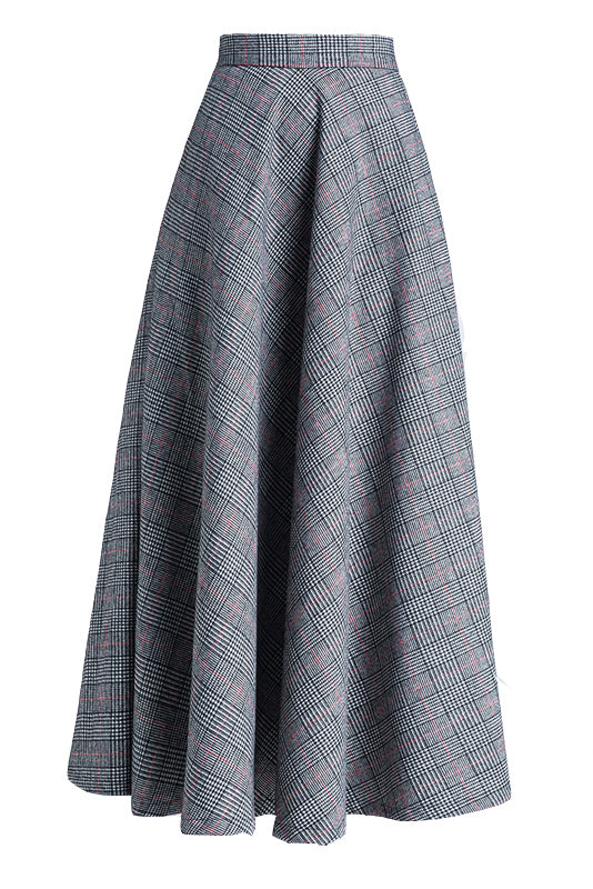 High Waist Plaid Wool Skirt 3945