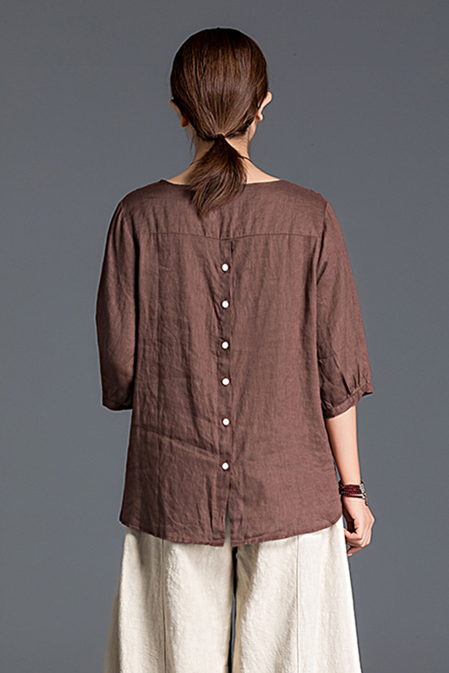 Women half sleeve linen top 3409