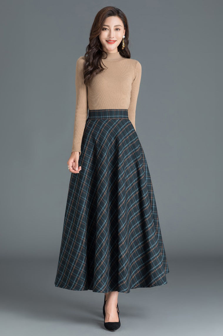 50s Women Midi Plaid Wool Skirt 3808 XiaoLizi