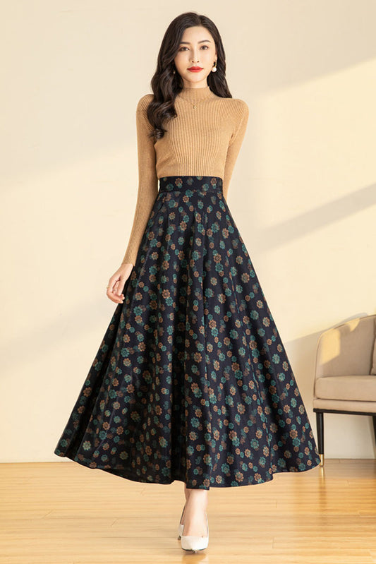 Spring Autumn Floral Maxi Skirt 4122