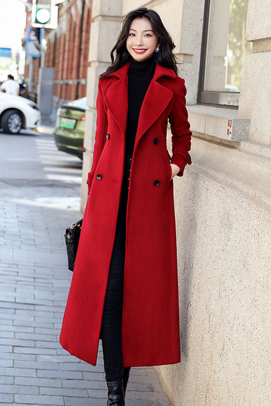 Winter warm long red wool coat 3190