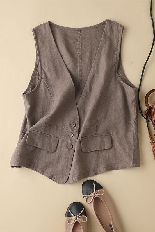 New Women Spring Summer Linen Short Vest 3599