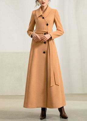 Blue Wool Maxi Coat - Fit and Flare Silhouette with Belt 2949