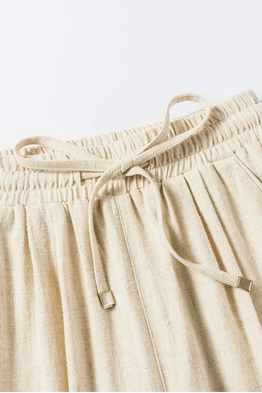 Beige Linen Wide Leg Pants - Elastic Waist, Casual Comfort 3517
