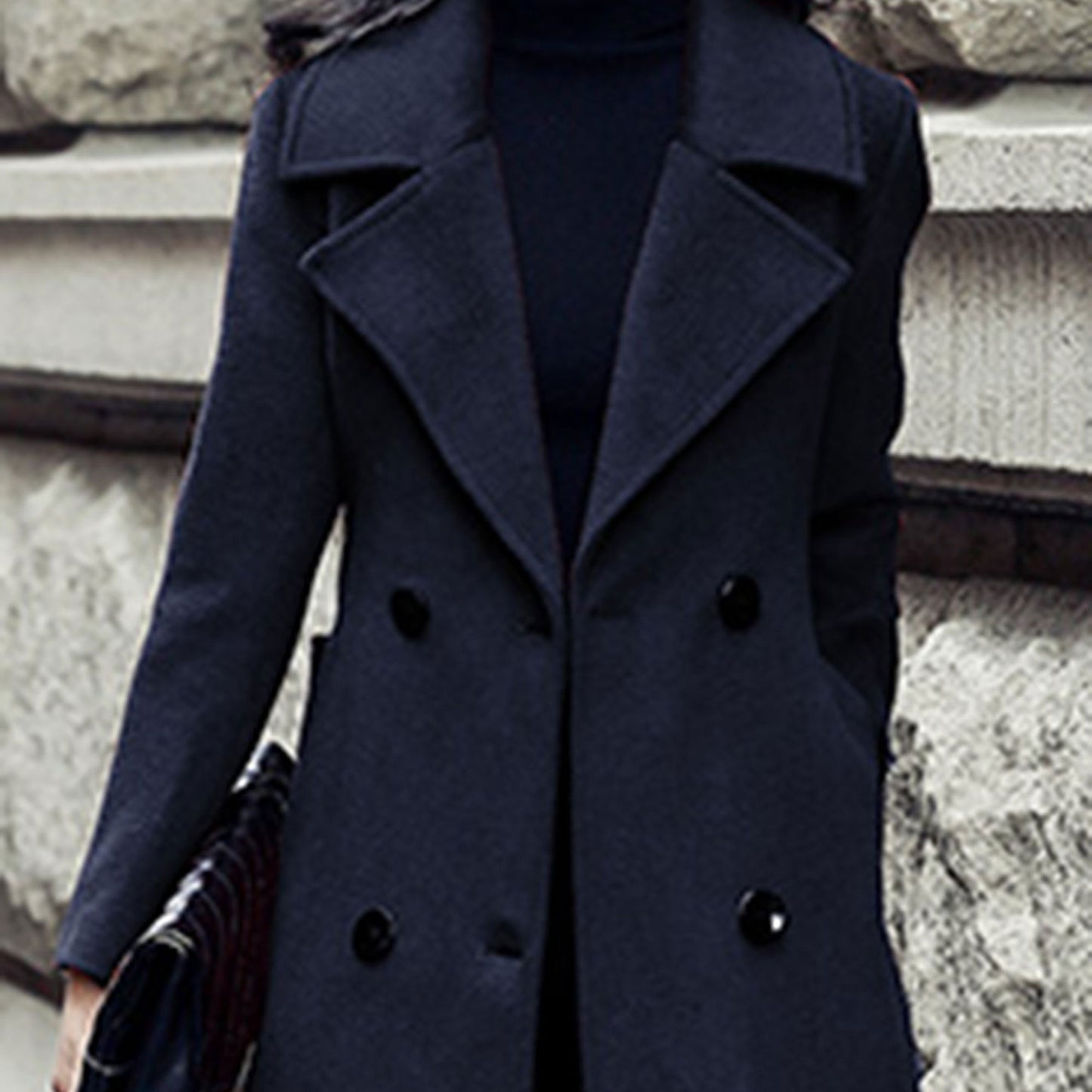 Retro Navy blue wool coat 3191