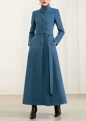 Black Wool Maxi Coat - High Collar, Fit and Flare Silhouette 2957