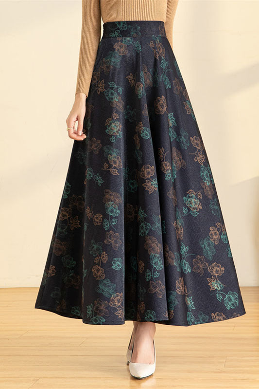 Women A-Line Floral Maxi Skirt 4120