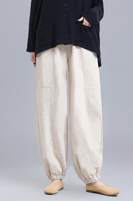 New Casual Bloomers Summer Loose High Waist Linen Pants 3669