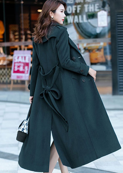 Navy Wool Maxi Coat - Double Breasted A-Line with Belt 2459