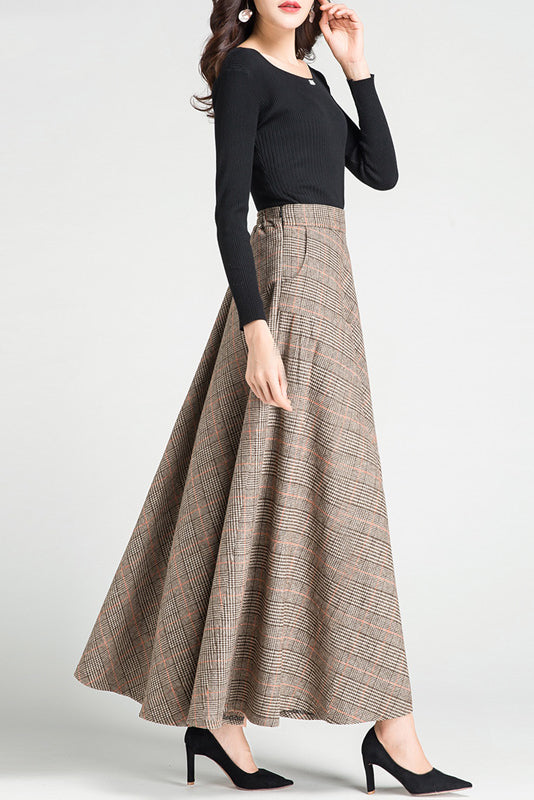 Autumn Winter Swing Plaid Wool Skirt 3794