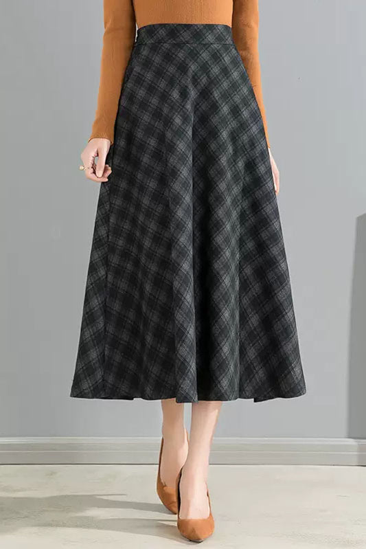 Spring Autumn A-Line Plaid Skirt 4095