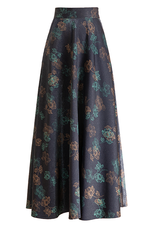 Women A-Line Floral Maxi Skirt 4120