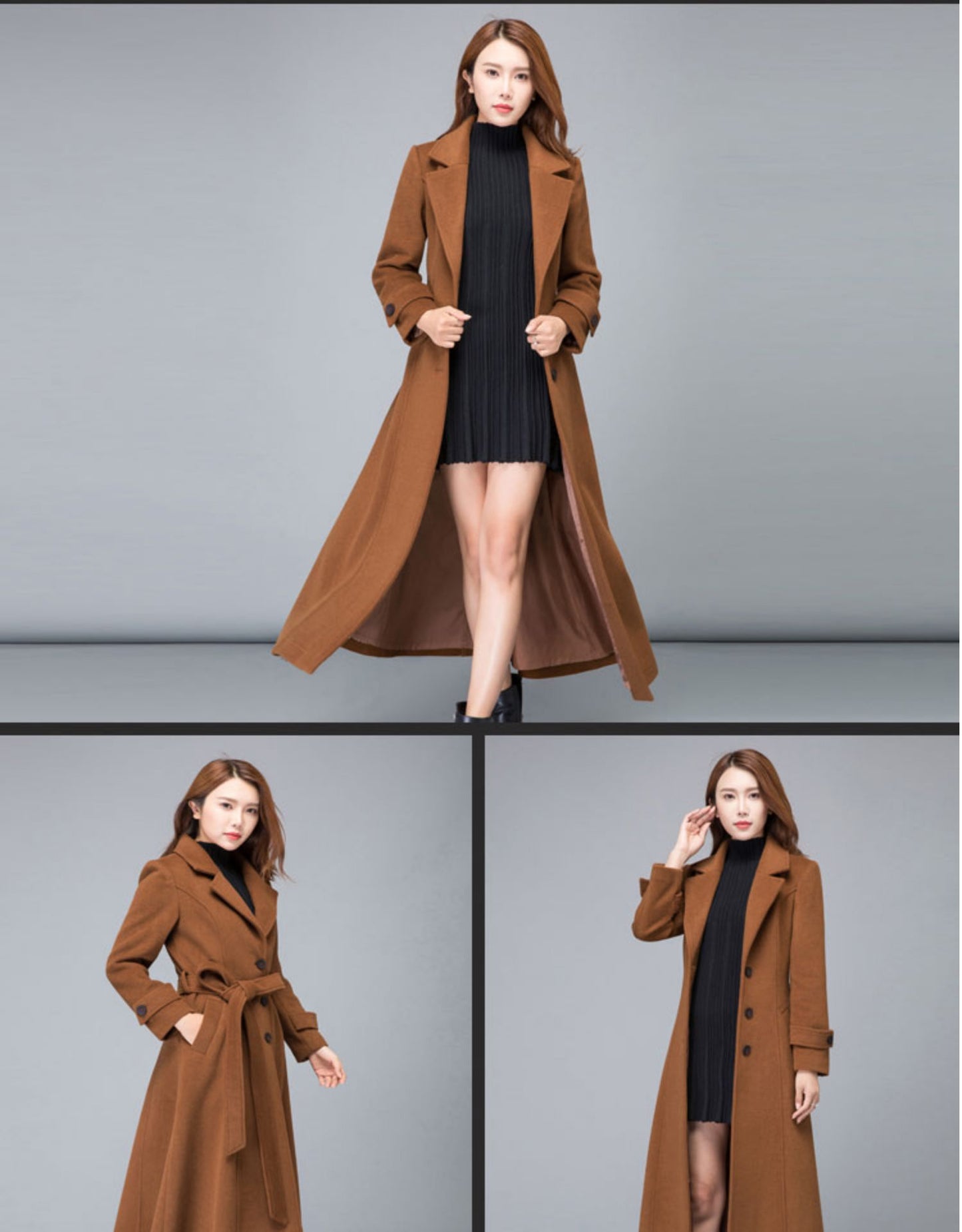 Brown Wool Maxi Coat - Fit and Flare Silhouette with Belt 2475