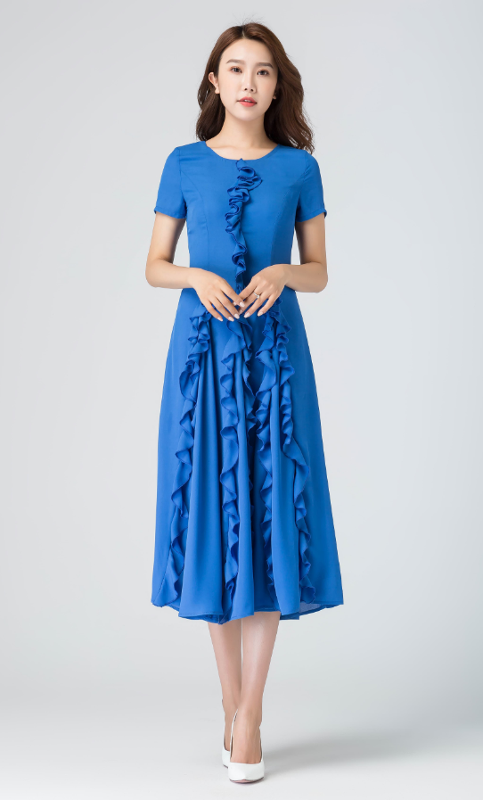 blue ruffle dress, prom chiffon dress, midi dress, summer dress,1916# Xiaolizi blue ruffle dress, prom chiffon dress, midi dress, summer dress,1916# Xiaolizi