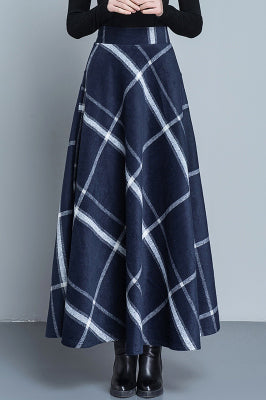 Autumn Winter Plaid Wool Skirt 3915