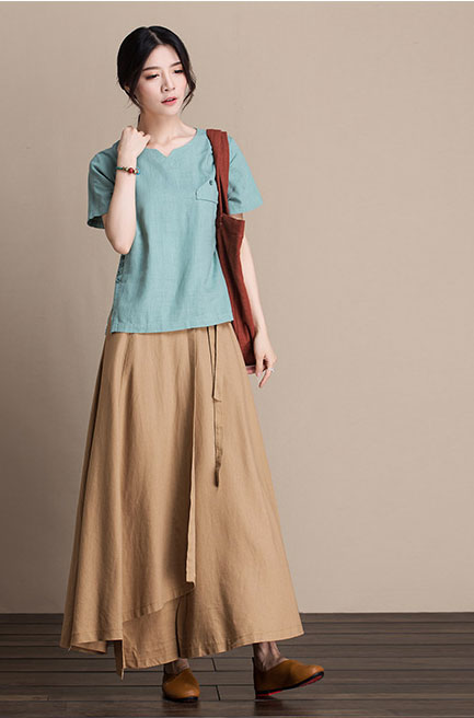 Cotton and linen skirt midi skirt A-line skirt autumn skirt J084-5
