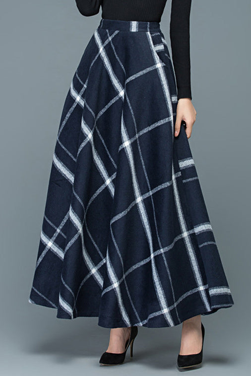 Autumn Winter Plaid Wool Skirt 3915