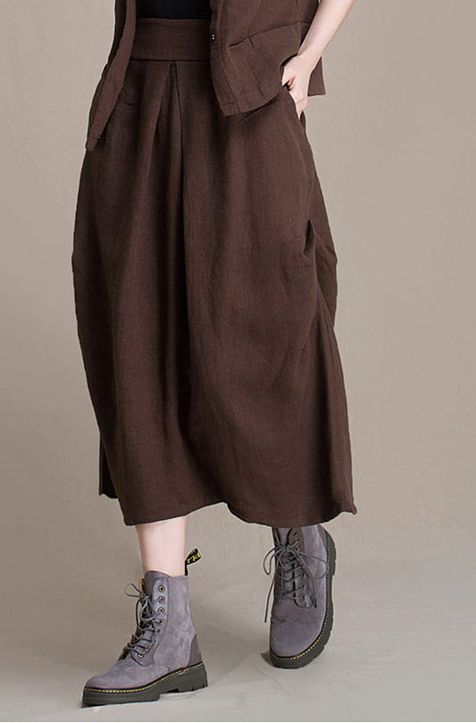 Black Linen Maxi Skirt - A-Line High Waist Autumn Layer J084-6