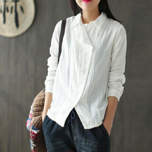 Vintage Cotton Linen button front Long Sleeve Shirt 1900053