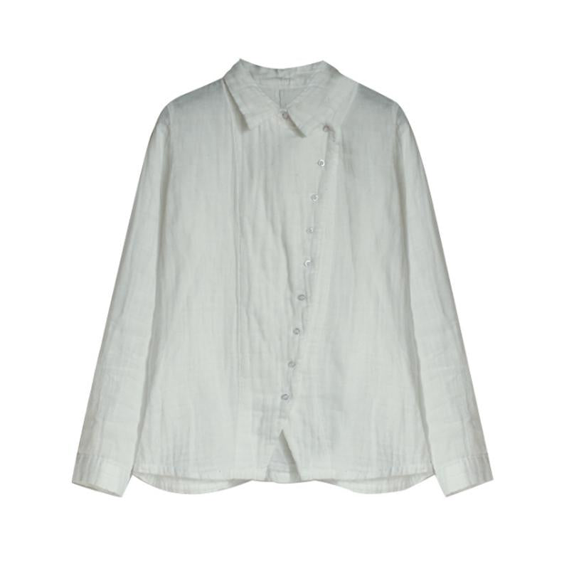 Vintage Cotton Linen button front Long Sleeve Shirt 1900053