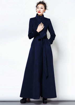 Brown Wool A-Line Coat - Midi Length with Belted Waist 2431