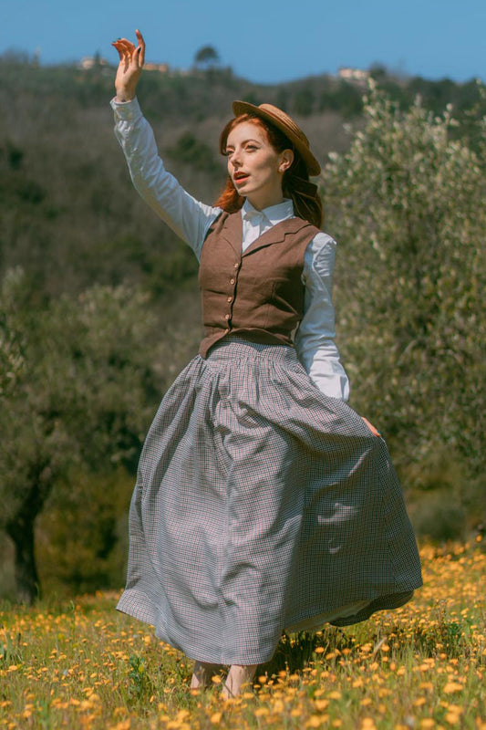 Plaid Maxi Skirt – Vintage High Waist Picnic Skirt for Spring Autumn 3411