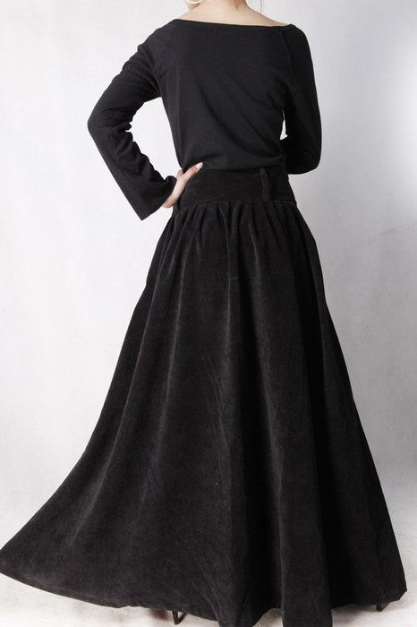 Black Corduroy maxi skirt woman long skirt MM35#