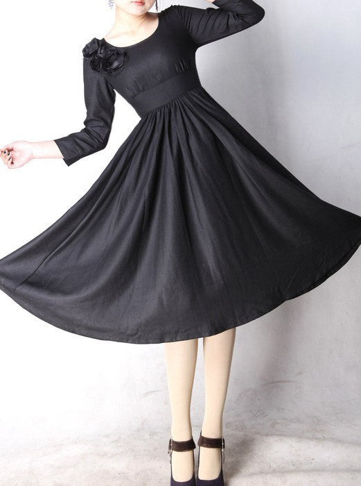 Black Bridesmaids Dress with Flower Embellishment on One Shoulder - Fi Xiaolizi Black Bridesmaids Dress with Flower Embellishment on One Shoulder - Fi Xiaolizi