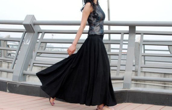 High Waisted Soft Linen Full Pleated Skirt with Pockets MM67#