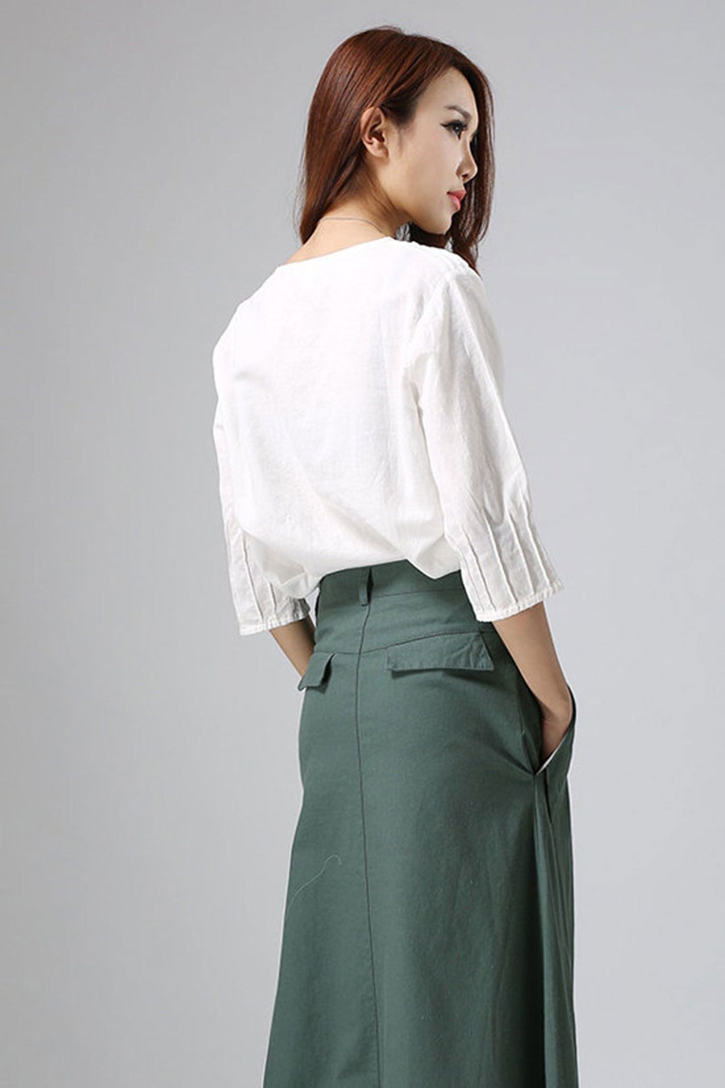 White Linen Cotton Blouse – Handmade Oversized 3/4 Sleeve Top 77711