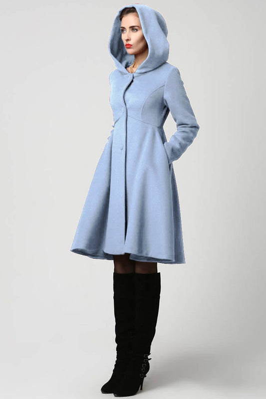 Vintage knee length winter overcoat with hood and pockets
