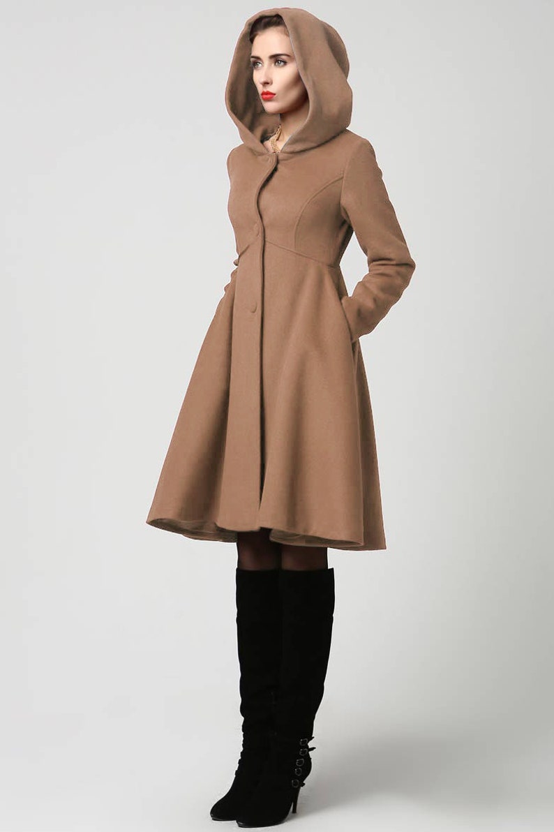 Warm wool blend hooded coat for autumn and winter
