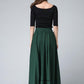 1950s High waist Midi Linen Skirt in green  215501#
