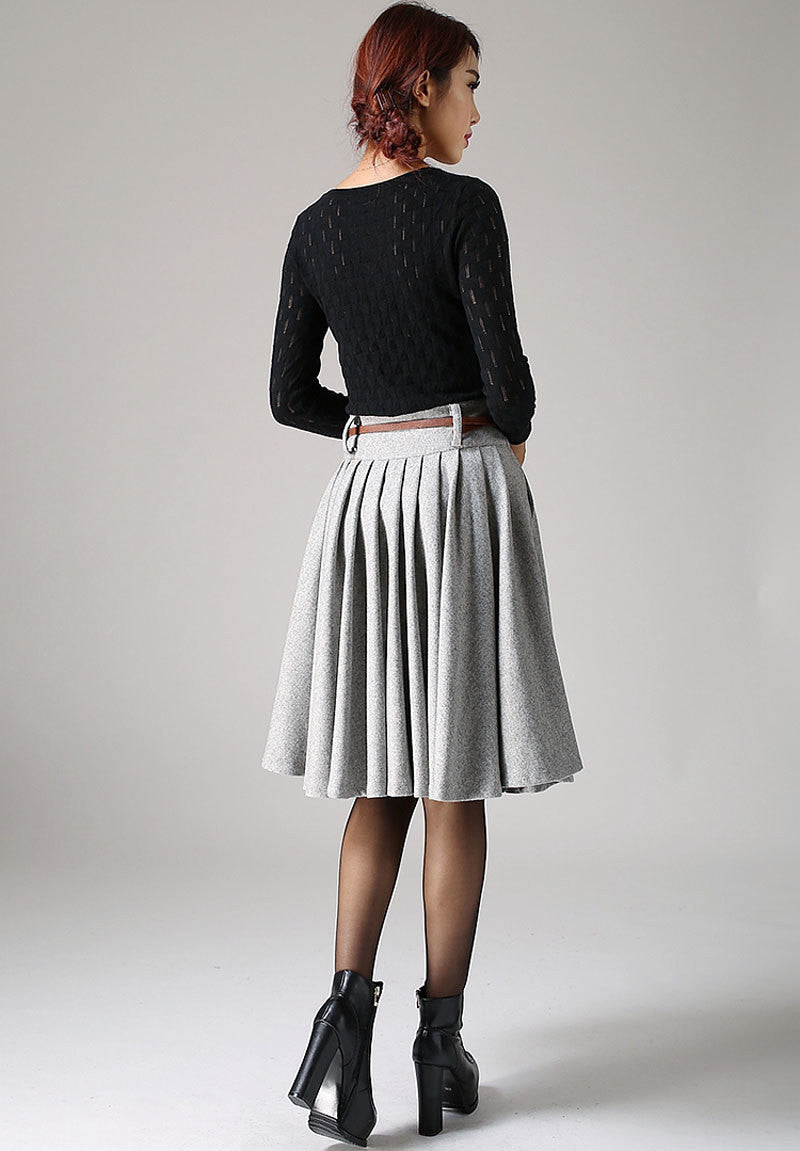 High waisted pleated midi skirt for winter 1097#