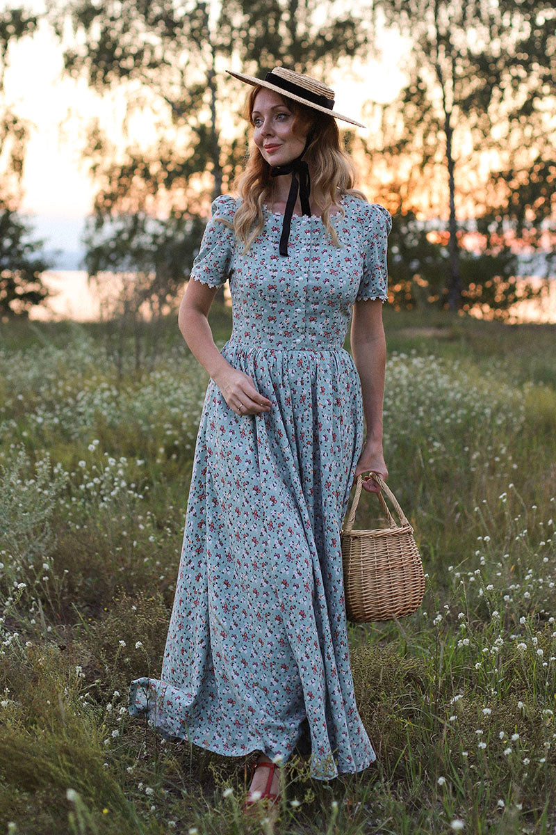 Modest Linen Green Floral Cottagecore Custom Made Dress 3048 Modest Linen Green Floral Cottagecore Custom Made Dress 3048